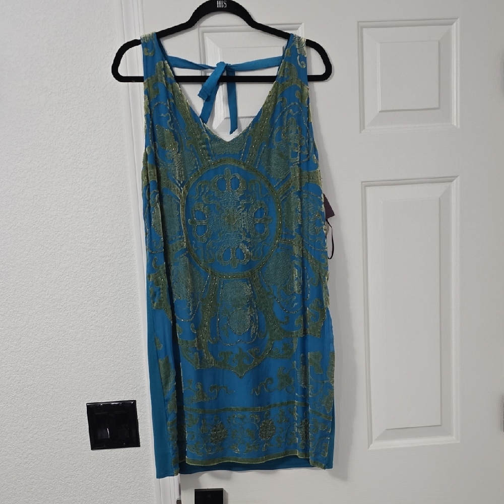 Hale Bob Blue and Green Sleeveless Dress Sz Med Nwt